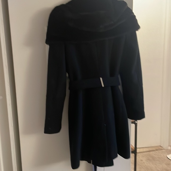 Calvin Klein wool blend belted coat with faux fur hood size small - Picture 4 of 10